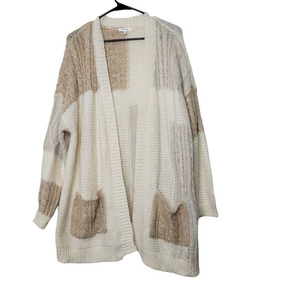 Maurices Sweaters - Maurices Cream Tan Colorblock Open Front Knit Cardigan Sweater Plus Size 2X